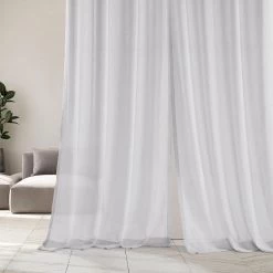 Cirro Off White Solid Linen Sheer Curtain Pair (2 Panels) -Chic Curtains Shop SHCH SP07161 front view 1