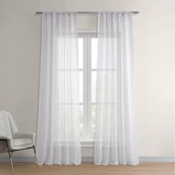 Cirro Off White Solid Linen Sheer Curtain Pair (2 Panels)