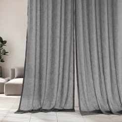 Nimbo Grey Solid Linen Sheer Curtain Pair (2 Panels) 12 Nimbo Grey Solid Linen Sheer Curtain Pair (2 Panels) -Chic Curtains Shop SHCH SP071617 front view 1