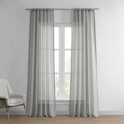 Alto Grey Solid Linen Sheer Curtain Pair (2 Panels)