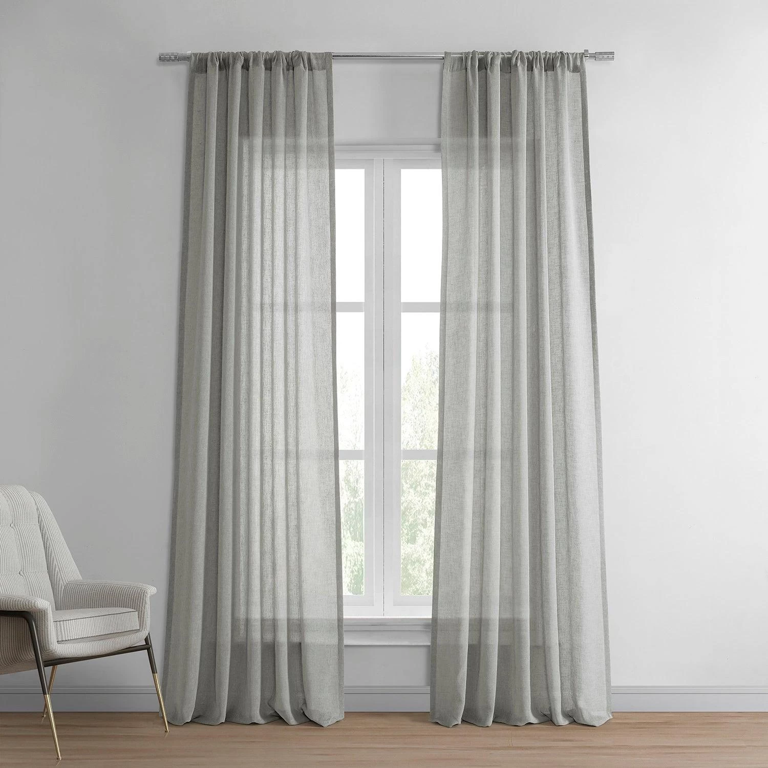 Alto Grey Solid Linen Sheer Curtain Pair (2 Panels) 3 Alto Grey Solid Linen Sheer Curtain Pair (2 Panels)