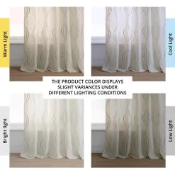 Global White Embroidered Linen Sheer Curtain Pair (2 Panels) -Chic Curtains Shop SHCH SP5294 angled front view
