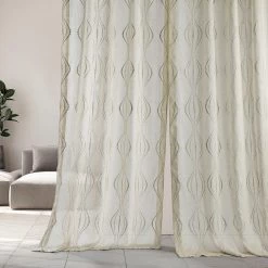 Global White Embroidered Linen Sheer Curtain Pair (2 Panels) -Chic Curtains Shop SHCH SP5294 front view 1