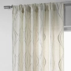 Global White Embroidered Linen Sheer Curtain Pair (2 Panels) -Chic Curtains Shop SHCH SP5294 pole pocket header