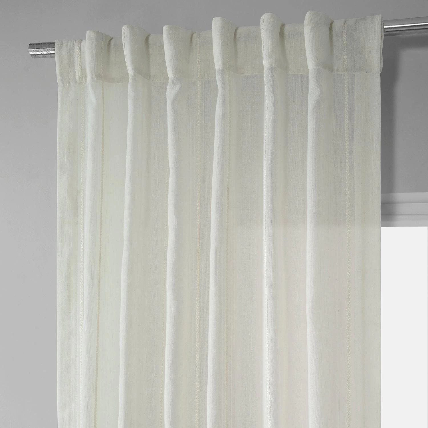 Meridian White Striped Linen Sheer Curtain Pair (2 Panels) 6 Meridian White Striped Linen Sheer Curtain Pair (2 Panels) - Image 4