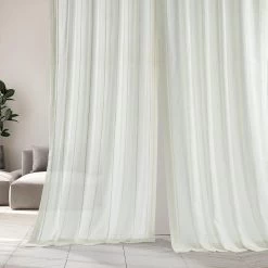 Meridian White Striped Linen Sheer Curtain Pair (2 Panels) 12 Meridian White Striped Linen Sheer Curtain Pair (2 Panels) -Chic Curtains Shop SHCH SP66083 front view 1