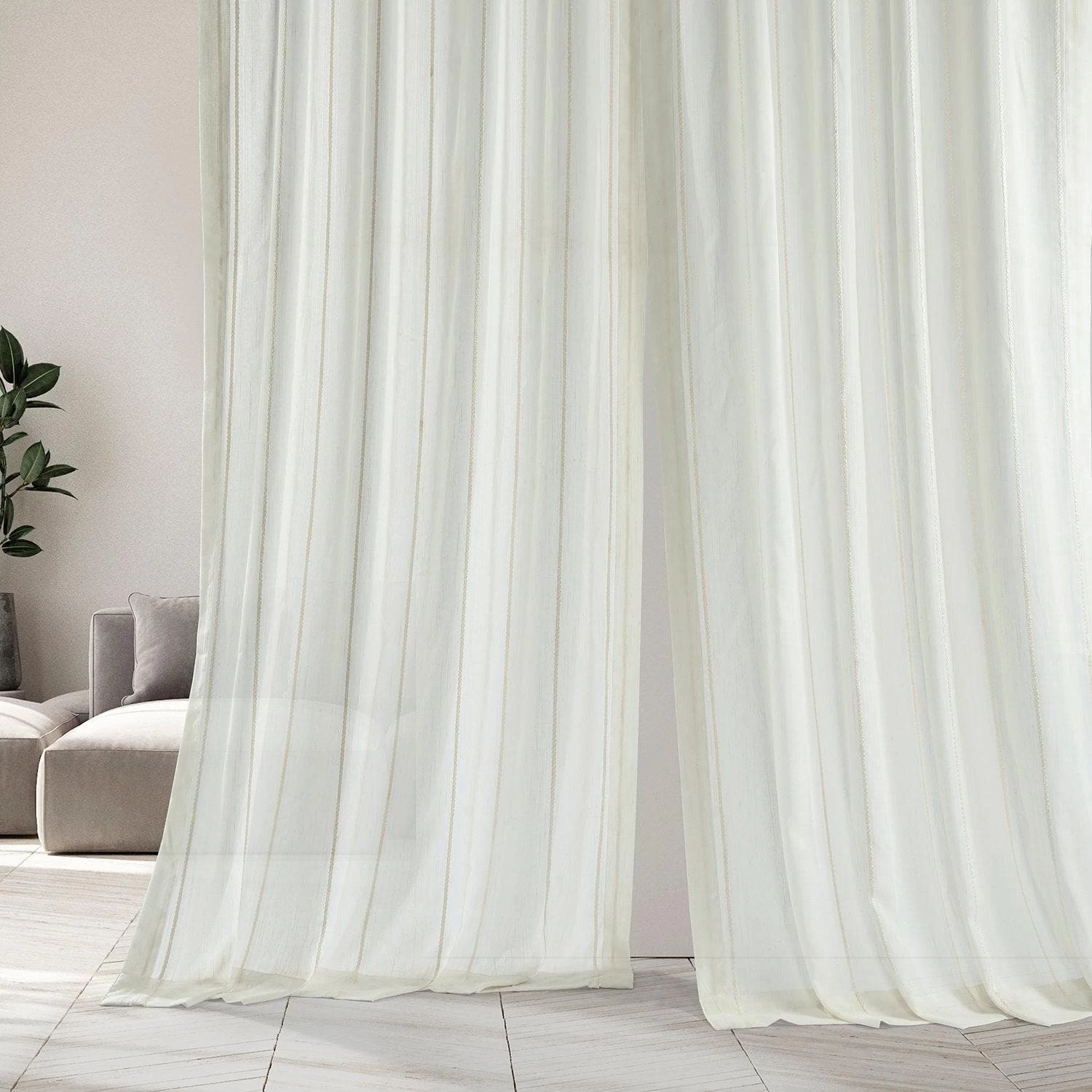 Meridian White Striped Linen Sheer Curtain Pair (2 Panels) 7 Meridian White Striped Linen Sheer Curtain Pair (2 Panels) - Image 5
