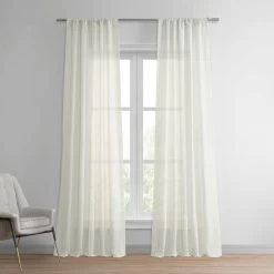 Meridian White Striped Linen Sheer Curtain Pair (2 Panels)