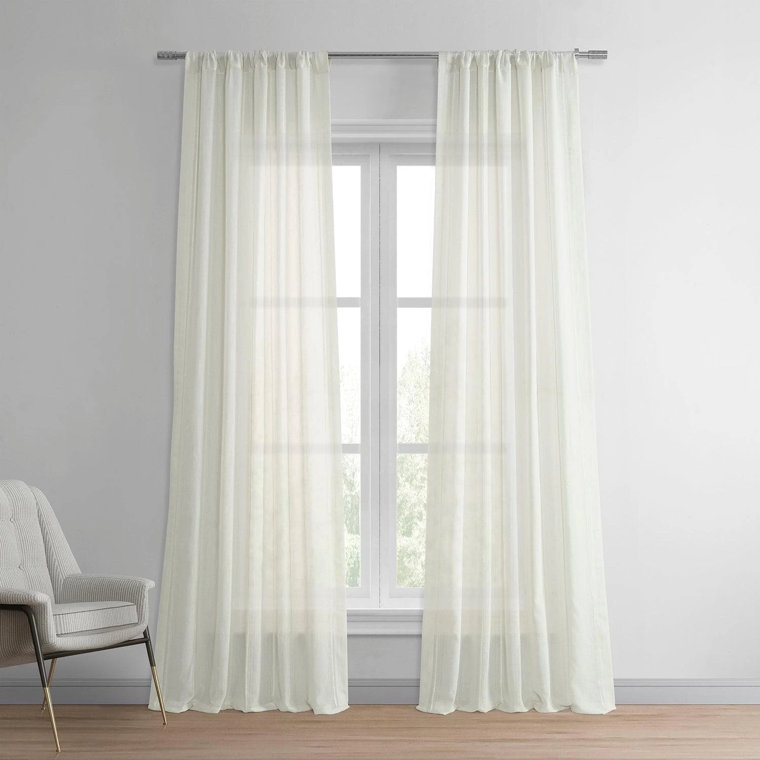 Meridian White Striped Linen Sheer Curtain Pair (2 Panels) 3 Meridian White Striped Linen Sheer Curtain Pair (2 Panels)