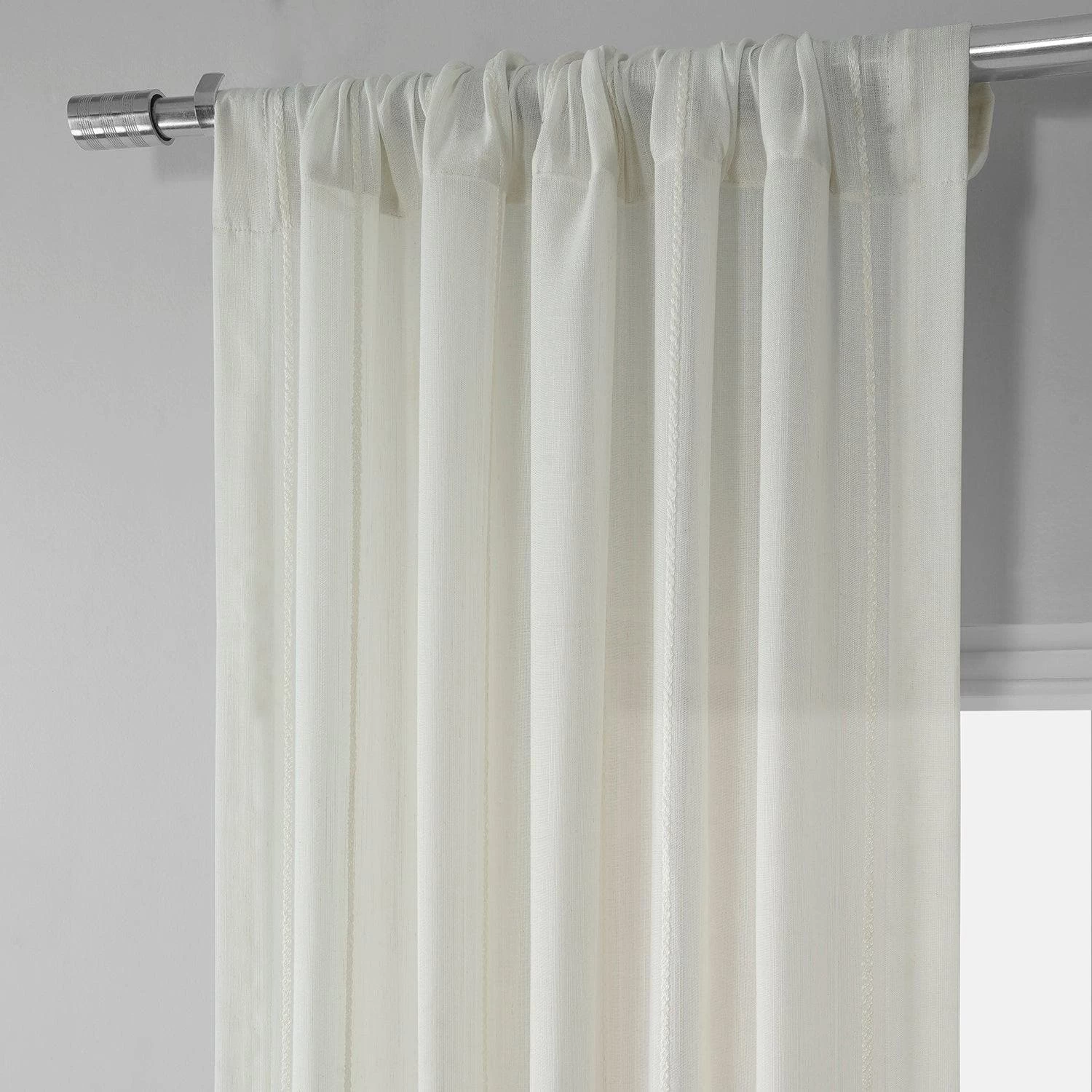 Meridian White Striped Linen Sheer Curtain Pair (2 Panels) 5 Meridian White Striped Linen Sheer Curtain Pair (2 Panels) - Image 3