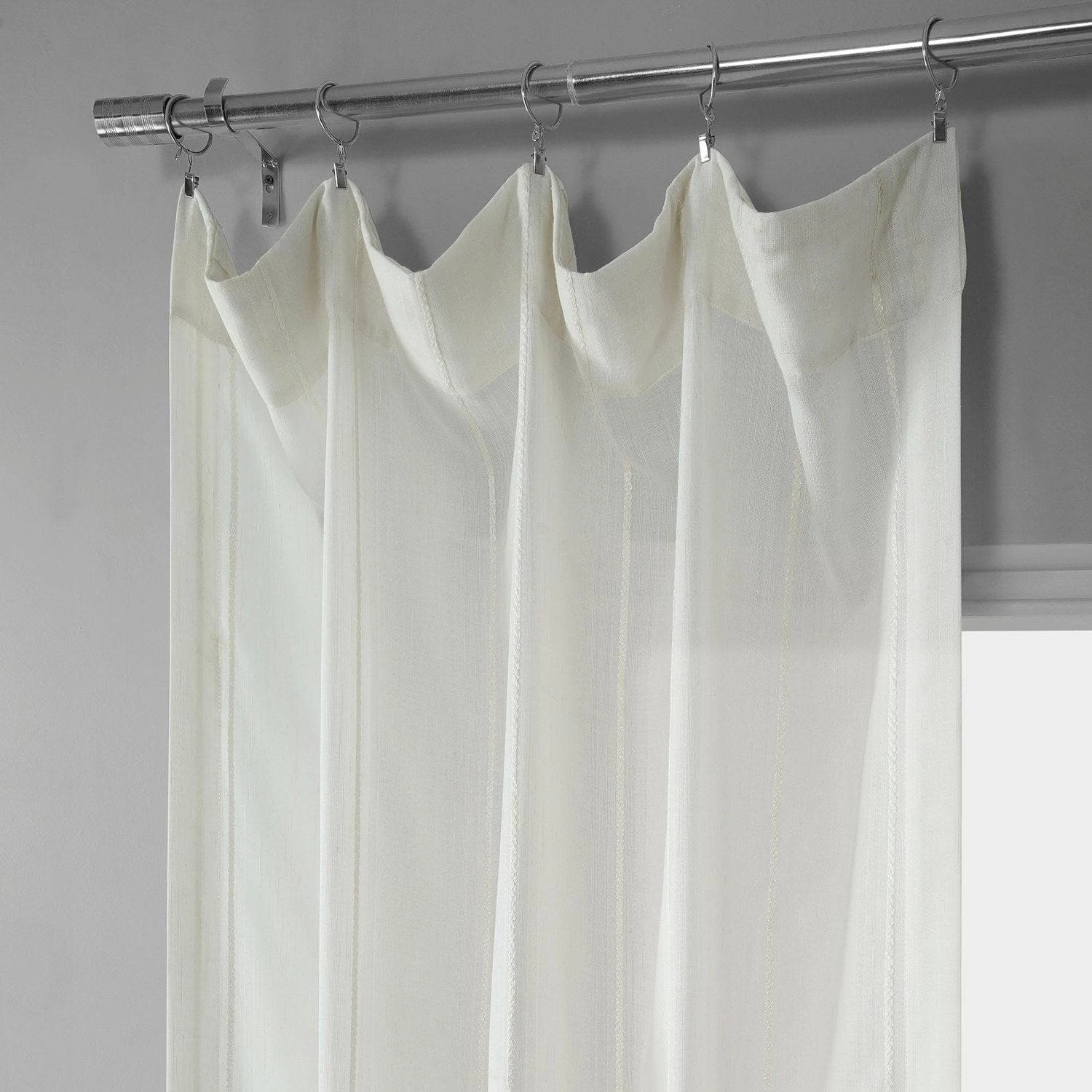 Meridian White Striped Linen Sheer Curtain Pair (2 Panels) 4 Meridian White Striped Linen Sheer Curtain Pair (2 Panels) - Image 2