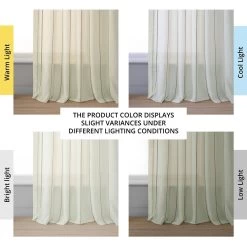 Meridian Gold Striped Linen Sheer Curtain Pair (2 Panels) -Chic Curtains Shop SHCH SP66085 angled front view