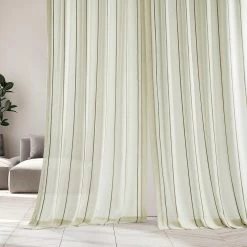 Meridian Gold Striped Linen Sheer Curtain Pair (2 Panels) -Chic Curtains Shop SHCH SP66085 front view 1