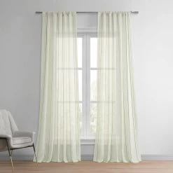 Meridian Gold Striped Linen Sheer Curtain Pair (2 Panels)