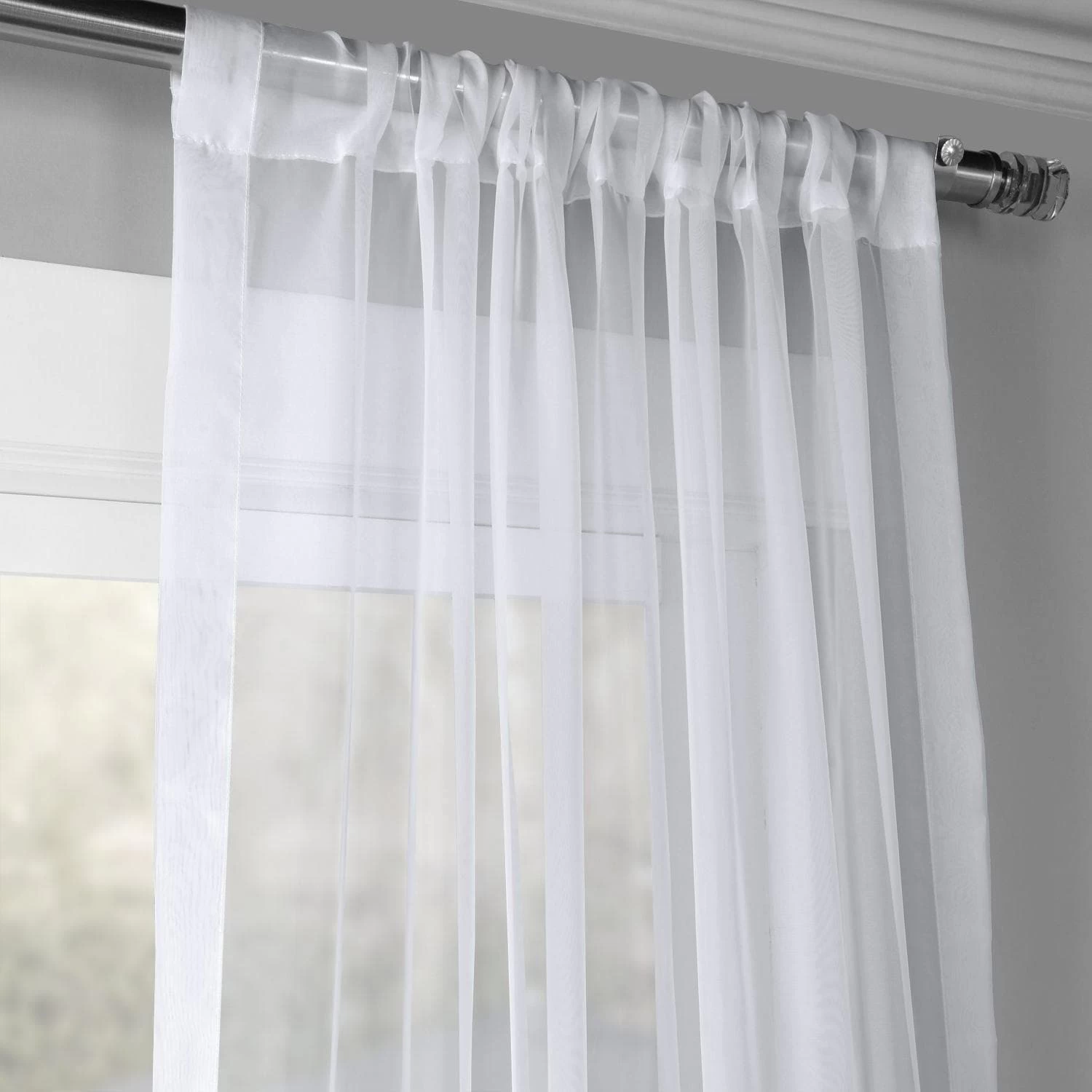 Solid White Voile Sheer Curtain Pair (2 Panels) 4 Solid White Voile Sheer Curtain Pair (2 Panels) - Image 2