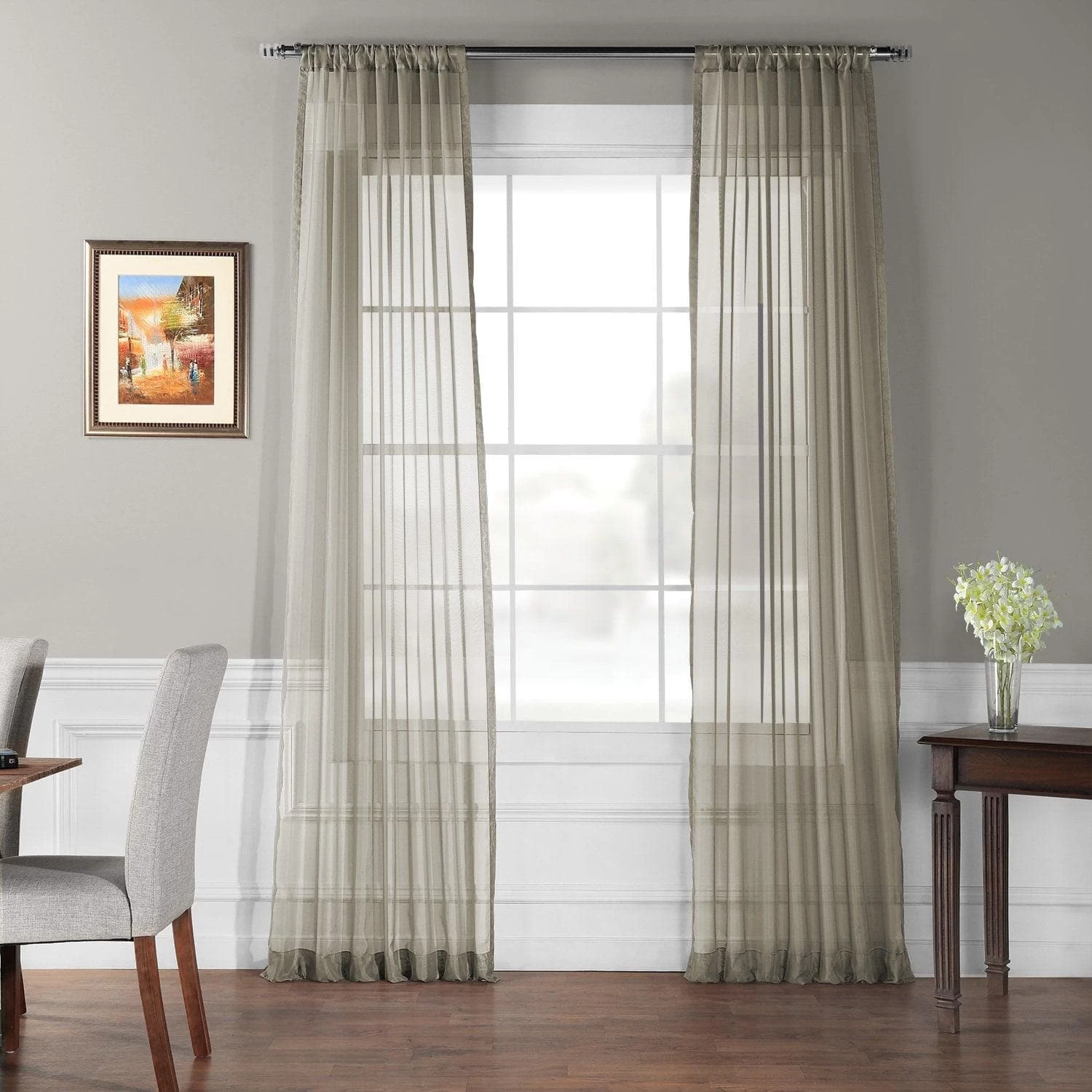 Solid Museum Grey Voile Sheer Curtain Pair (2 Panels) 3 Solid Museum Grey Voile Sheer Curtain Pair (2 Panels)