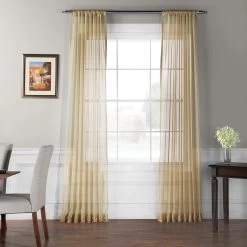 Solid Soft Tan Voile Sheer Curtain Pair (2 Panels)