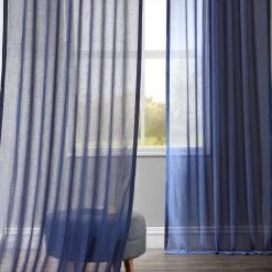 Blue Lapis Textured Faux Linen Sheer Curtain -Chic Curtains Shop SHFLNCH M019 39624