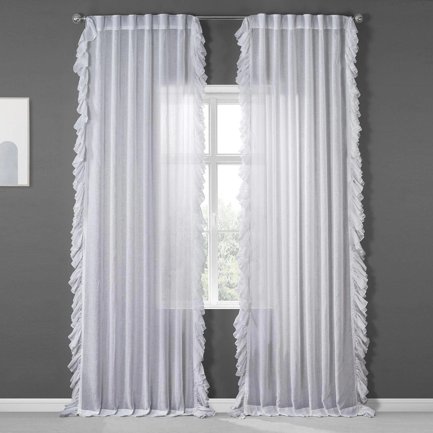 White Orchid Ruffled Faux Linen Sheer Curtain 2 White Orchid Ruffled Faux Linen Sheer Curtain