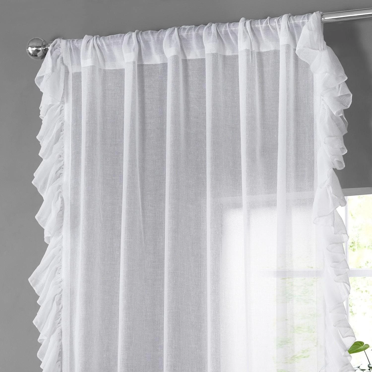 White Orchid Ruffled Faux Linen Sheer Curtain 4 White Orchid Ruffled Faux Linen Sheer Curtain - Image 3