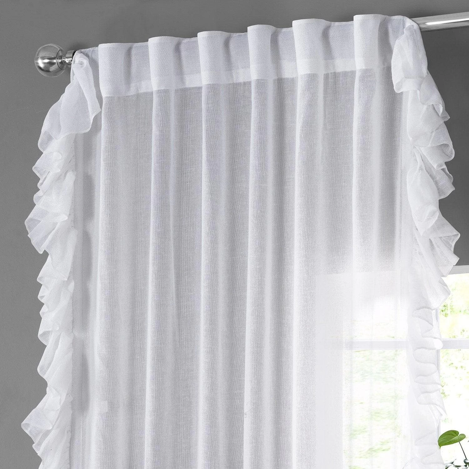 White Orchid Ruffled Faux Linen Sheer Curtain 3 White Orchid Ruffled Faux Linen Sheer Curtain - Image 2