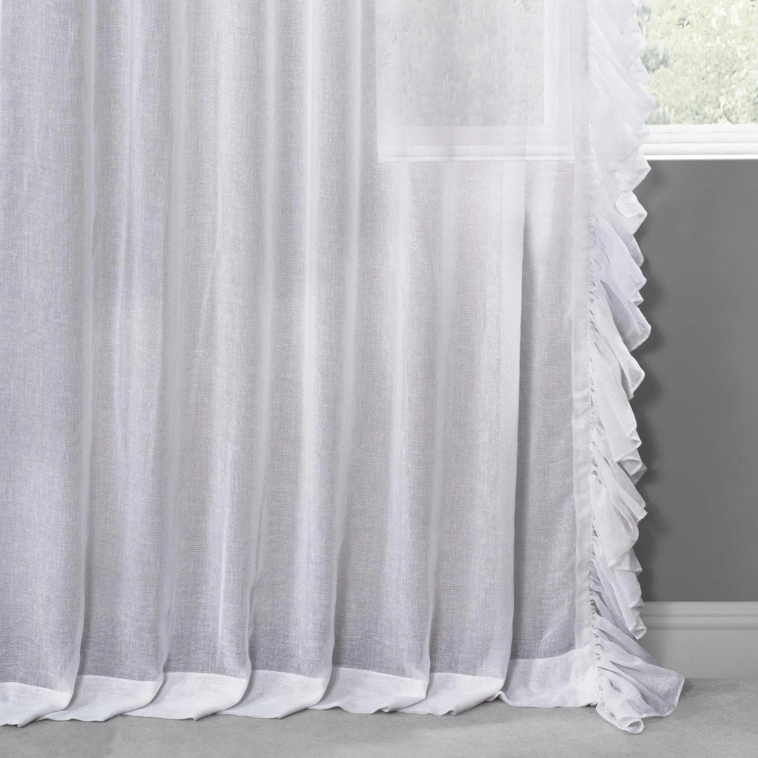 White Orchid Ruffled Faux Linen Sheer Curtain 6 White Orchid Ruffled Faux Linen Sheer Curtain - Image 5