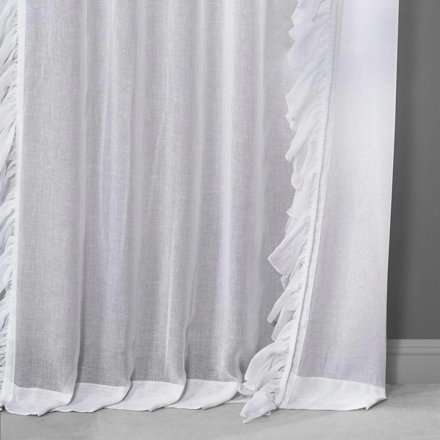 White Orchid Ruffled Faux Linen Sheer Curtain 5 White Orchid Ruffled Faux Linen Sheer Curtain - Image 4