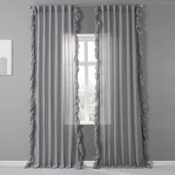 Nickel Ruffled Faux Linen Sheer Curtain