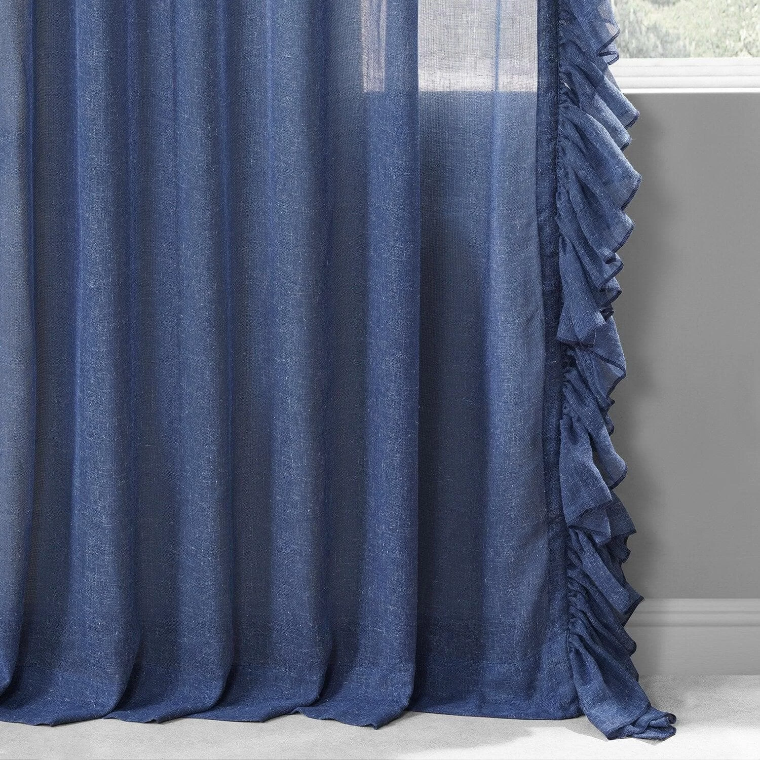 Blue Lapis Ruffled Faux Linen Sheer Curtain 7 Blue Lapis Ruffled Faux Linen Sheer Curtain - Image 5