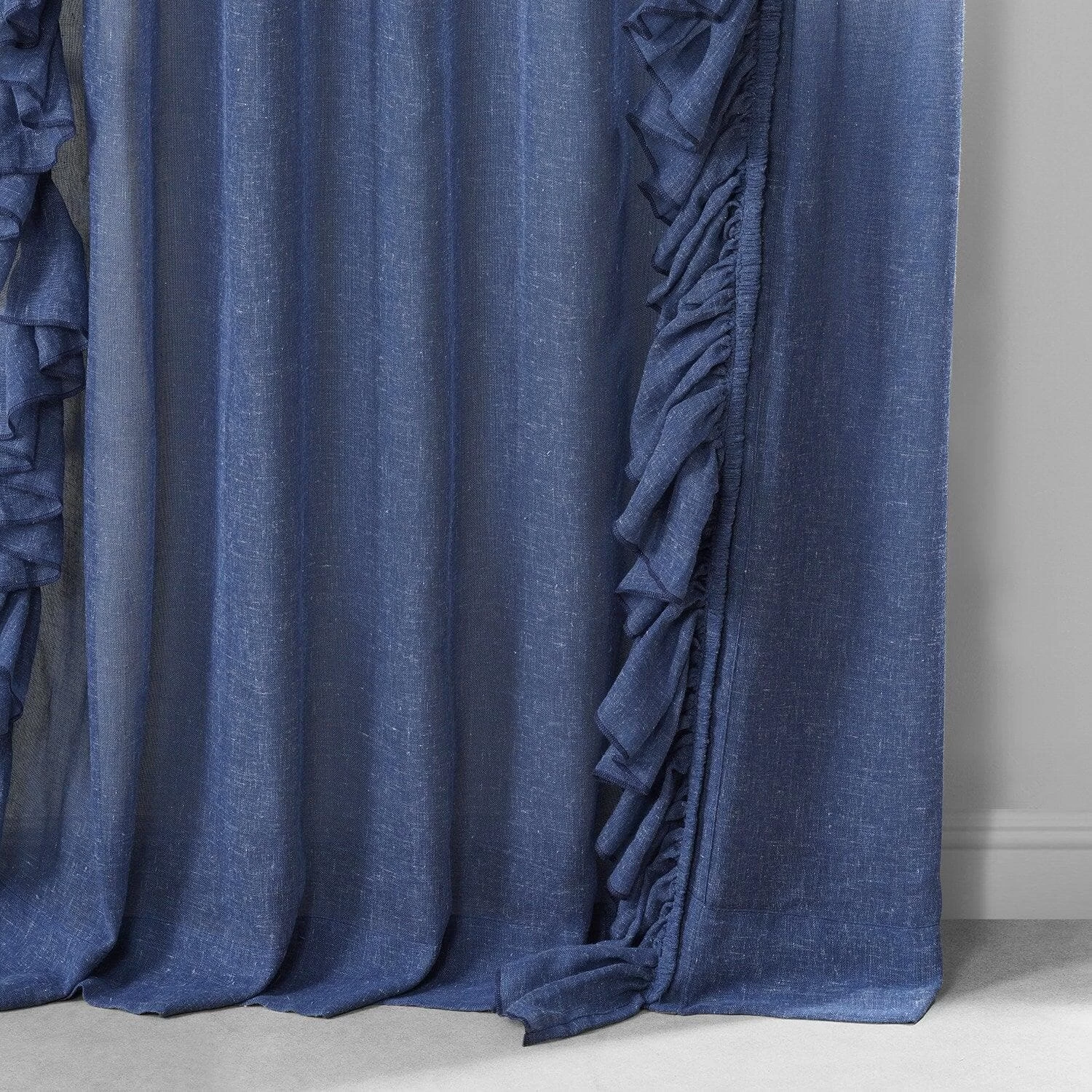 Blue Lapis Ruffled Faux Linen Sheer Curtain 6 Blue Lapis Ruffled Faux Linen Sheer Curtain - Image 4