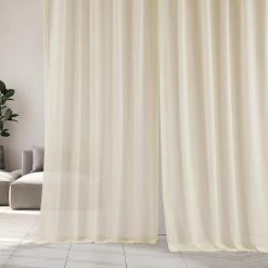 Chaste Tan Faux Linen Sheer Curtain Pair (2 Panels) 12 Chaste Tan Faux Linen Sheer Curtain Pair (2 Panels) -Chic Curtains Shop SHFLNCH SP12 front view 1