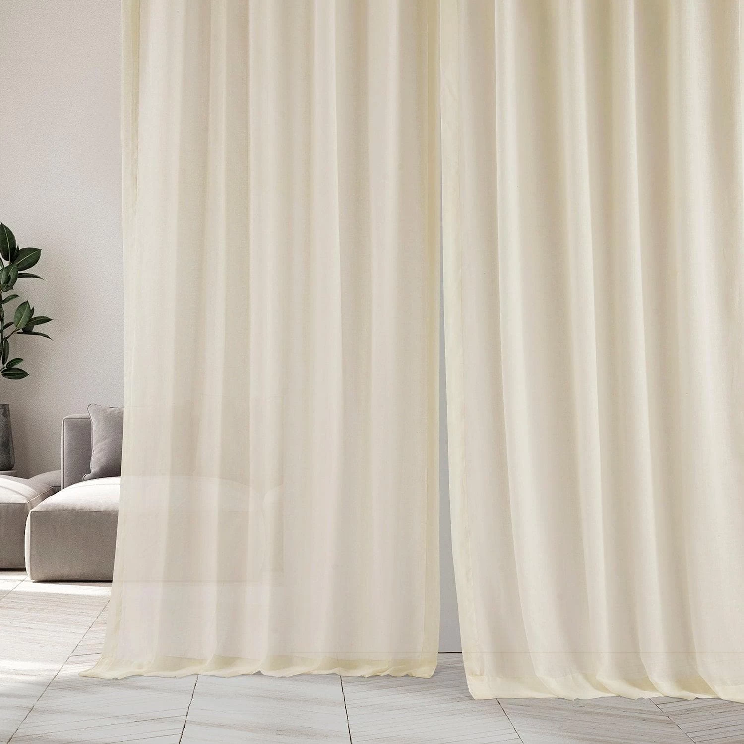 Chaste Tan Faux Linen Sheer Curtain Pair (2 Panels) 7 Chaste Tan Faux Linen Sheer Curtain Pair (2 Panels) - Image 5
