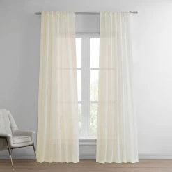 Chaste Tan Faux Linen Sheer Curtain Pair (2 Panels)