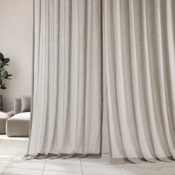 Sand Tan Faux Linen Sheer Curtain Pair (2 Panels) 12 Sand Tan Faux Linen Sheer Curtain Pair (2 Panels) -Chic Curtains Shop SHFLNCH SP13 front view 1