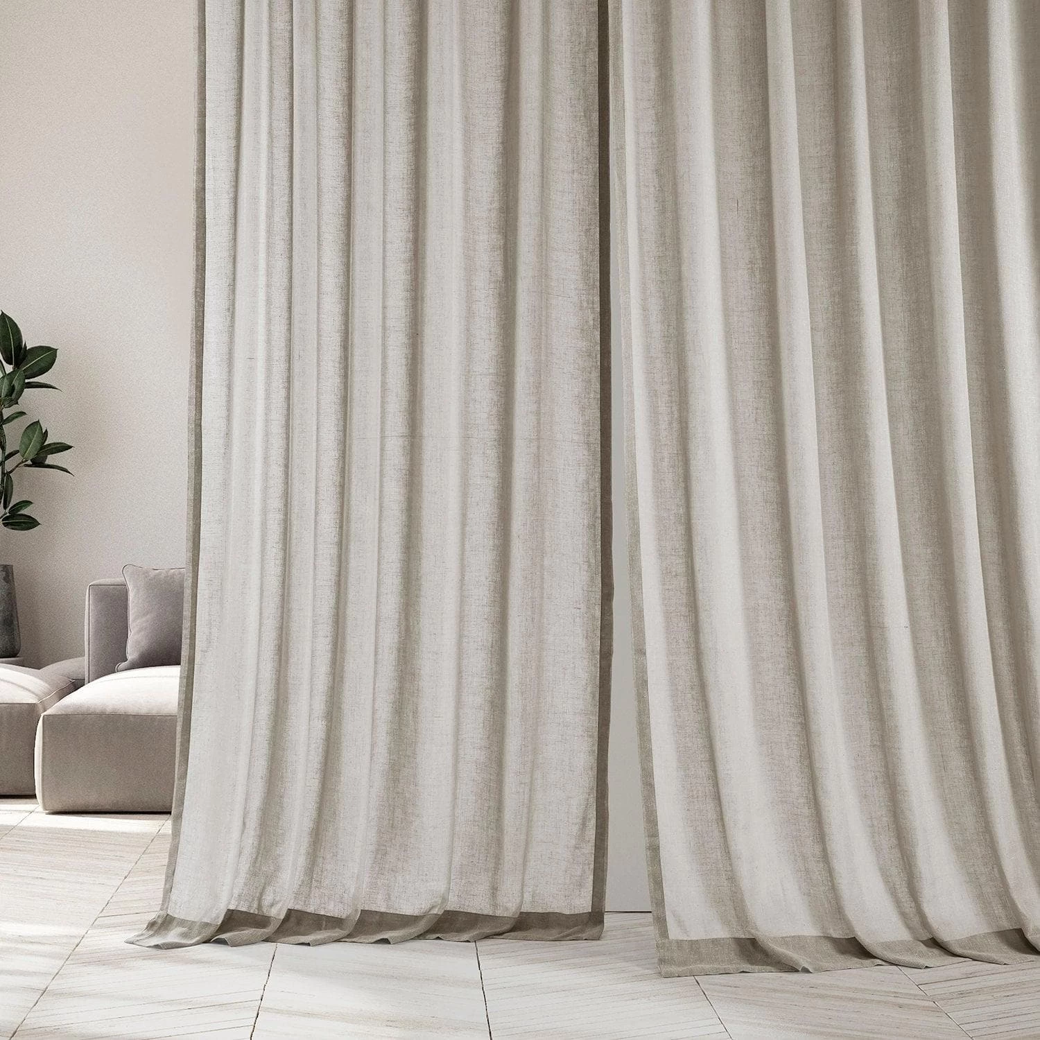 Sand Tan Faux Linen Sheer Curtain Pair (2 Panels) 7 Sand Tan Faux Linen Sheer Curtain Pair (2 Panels) - Image 5