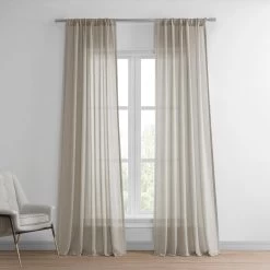 Sand Tan Faux Linen Sheer Curtain Pair (2 Panels)