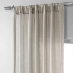 Sand Tan Faux Linen Sheer Curtain Pair (2 Panels) 10 Sand Tan Faux Linen Sheer Curtain Pair (2 Panels) -Chic Curtains Shop SHFLNCH SP13 pole pocket header