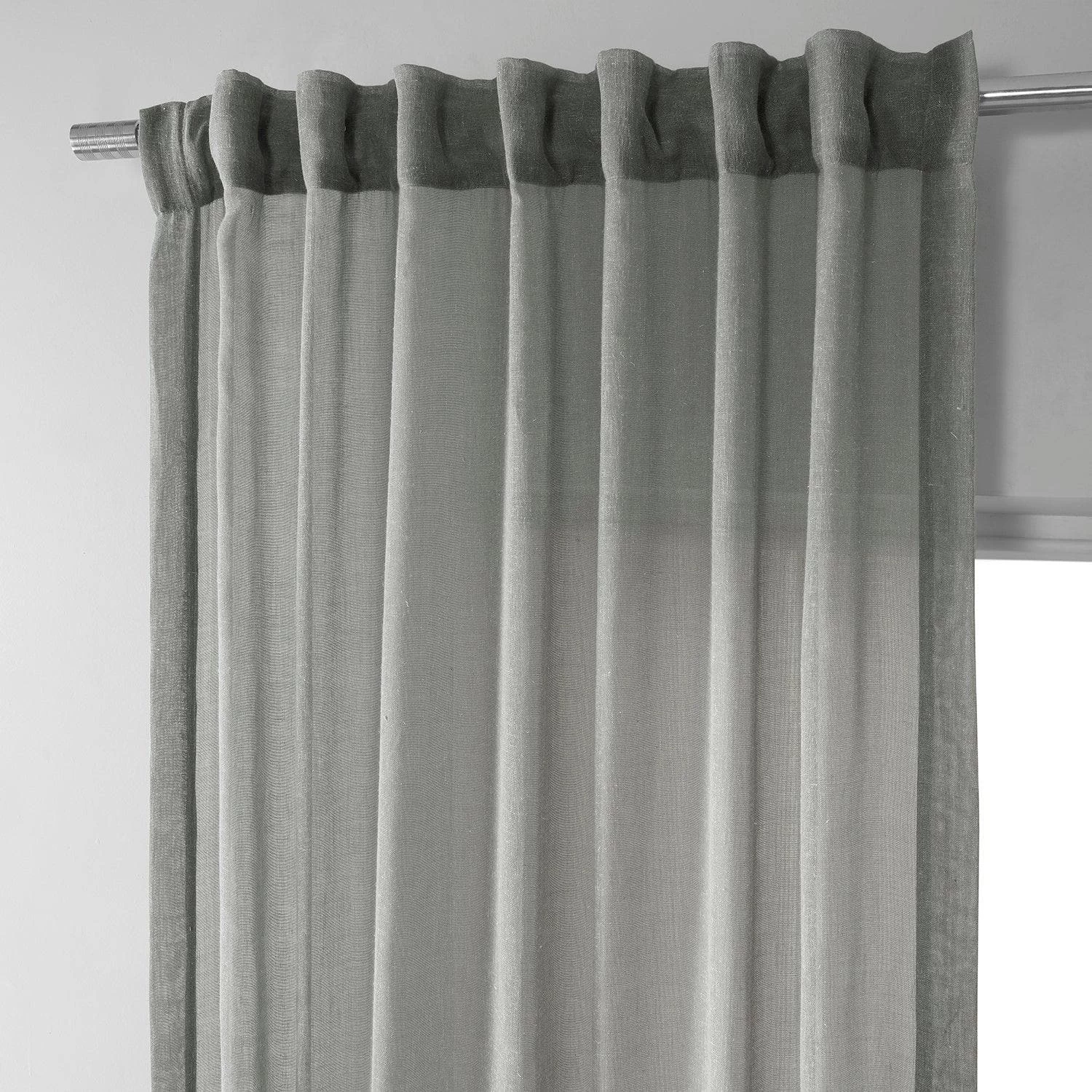 Peyote Silver Faux Linen Sheer Curtain Pair (2 Panels) 6 Peyote Silver Faux Linen Sheer Curtain Pair (2 Panels) - Image 4