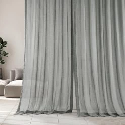 Peyote Silver Faux Linen Sheer Curtain Pair (2 Panels) 12 Peyote Silver Faux Linen Sheer Curtain Pair (2 Panels) -Chic Curtains Shop SHFLNCH SP15 front view 1