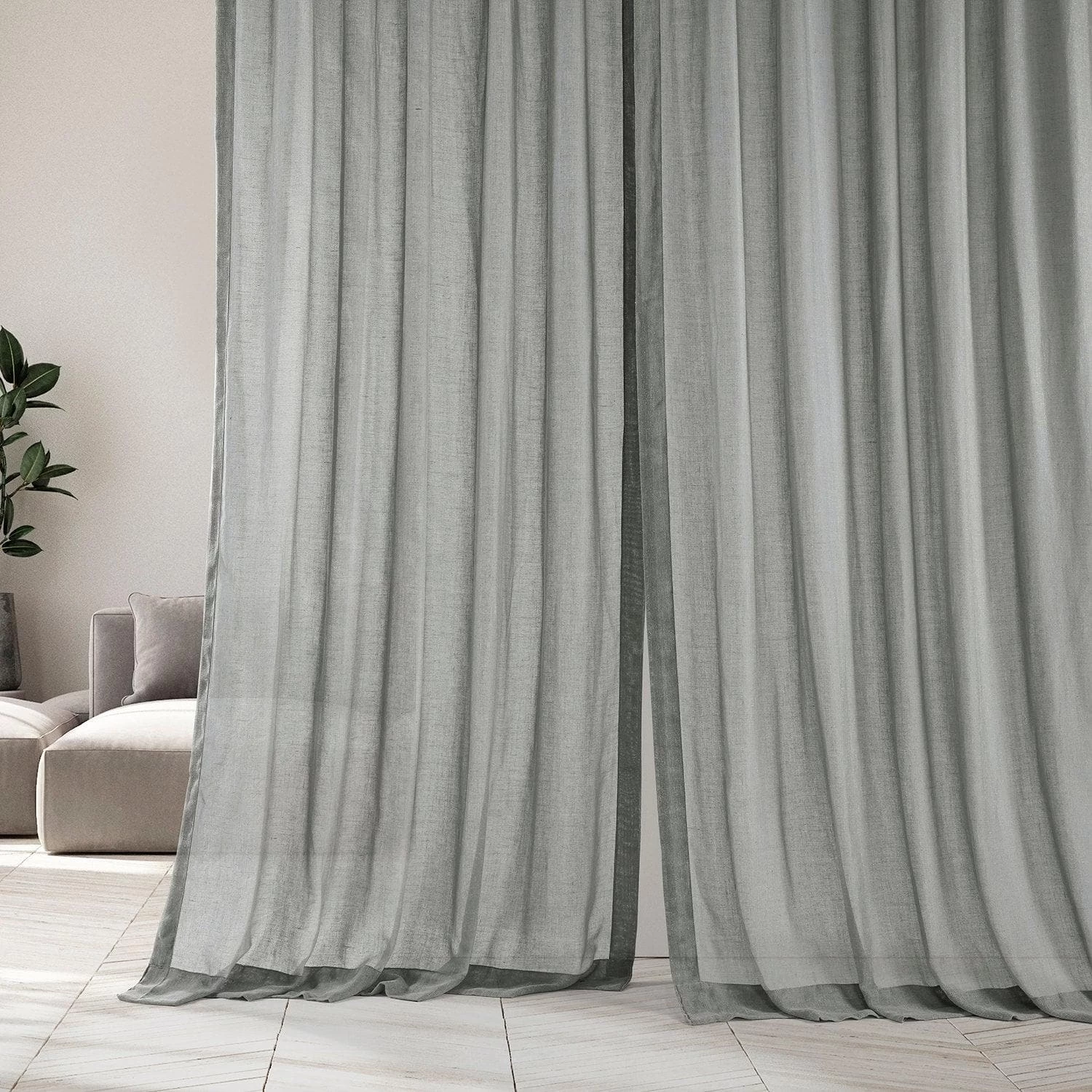 Peyote Silver Faux Linen Sheer Curtain Pair (2 Panels) 7 Peyote Silver Faux Linen Sheer Curtain Pair (2 Panels) - Image 5