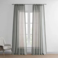 Peyote Silver Faux Linen Sheer Curtain Pair (2 Panels)