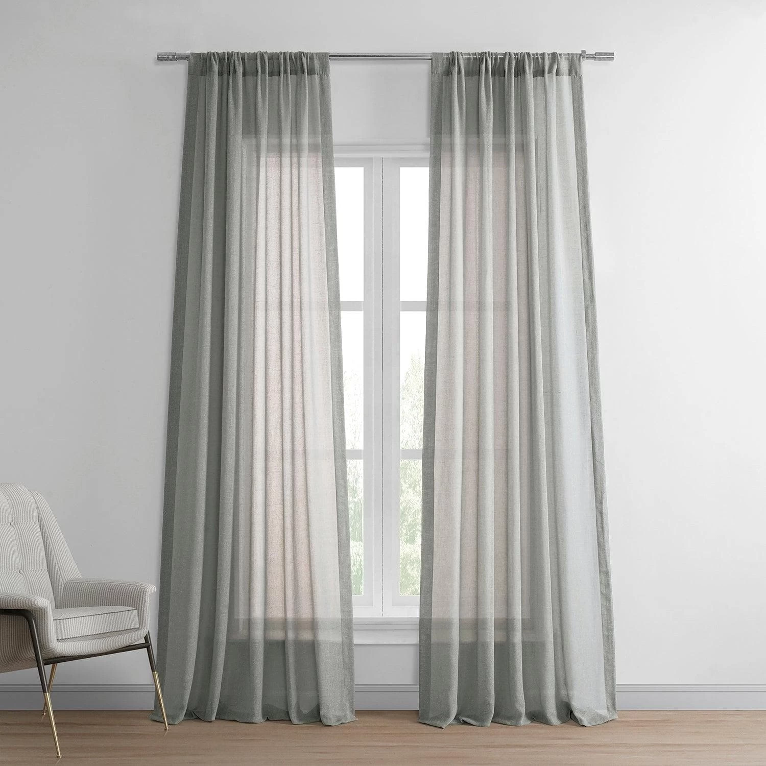 Peyote Silver Faux Linen Sheer Curtain Pair (2 Panels) 3 Peyote Silver Faux Linen Sheer Curtain Pair (2 Panels)