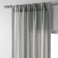 Peyote Silver Faux Linen Sheer Curtain Pair (2 Panels) 10 Peyote Silver Faux Linen Sheer Curtain Pair (2 Panels) -Chic Curtains Shop SHFLNCH SP15 pole pocket header