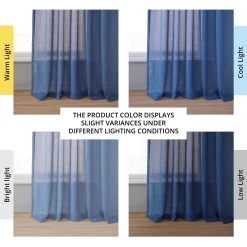 Blue Cyan Faux Linen Sheer Curtain Pair (2 Panels) -Chic Curtains Shop SHFLNCH SP19 angled front view