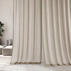 Vintage Taupe Faux Linen Sheer Curtain Pair (2 Panels) 12 Vintage Taupe Faux Linen Sheer Curtain Pair (2 Panels) -Chic Curtains Shop SHFLNCH SP20 front view 1