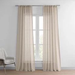 Vintage Taupe Faux Linen Sheer Curtain Pair (2 Panels)