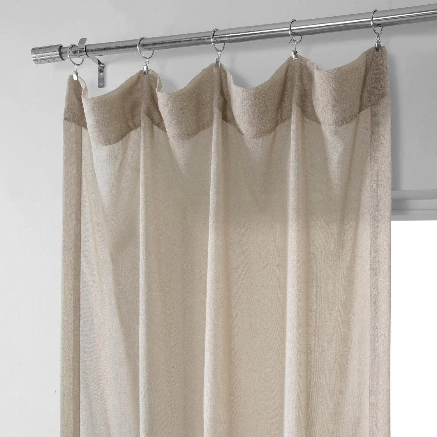 Vintage Taupe Faux Linen Sheer Curtain Pair (2 Panels) 4 Vintage Taupe Faux Linen Sheer Curtain Pair (2 Panels) - Image 2