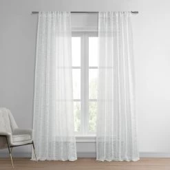 White Open Weave Linen Blend Sheer Curtain
