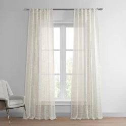 Ivory Open Weave Linen Blend Sheer Curtain