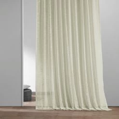 Worldly Cream Faux Linen Sheer Curtain Pair (2 Panels) 12 Worldly Cream Faux Linen Sheer Curtain Pair (2 Panels) -Chic Curtains Shop SHLNCH SP105 front view r